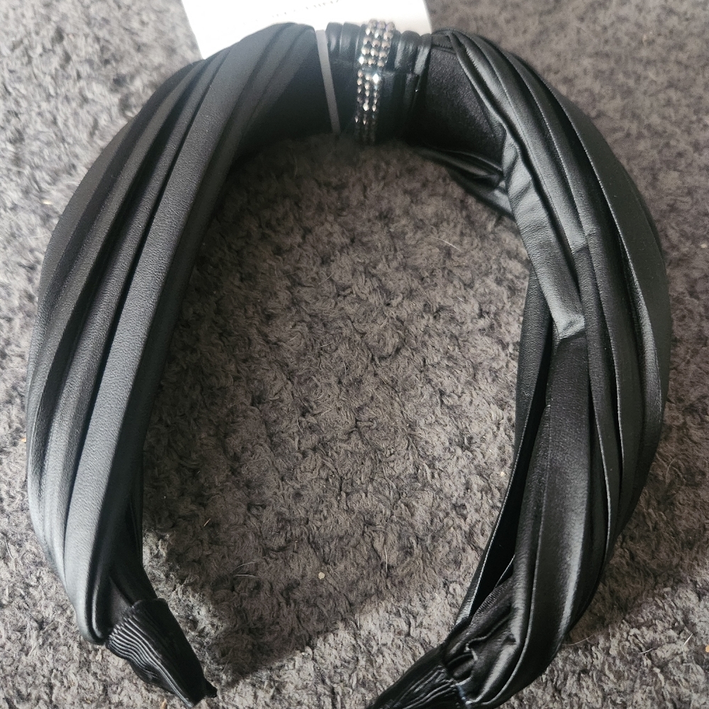 Rue21 Elegant Black Leather Headband with Rhinestone Accents - Picture 2 of 4